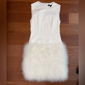 BCBGMaxAzria Textured White Dress with fur